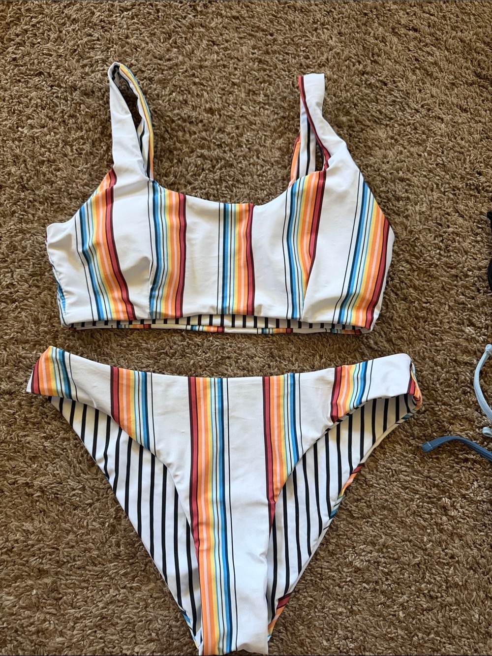 Striped Two-Piece Bikini Set - Rainbow Stripes on White
